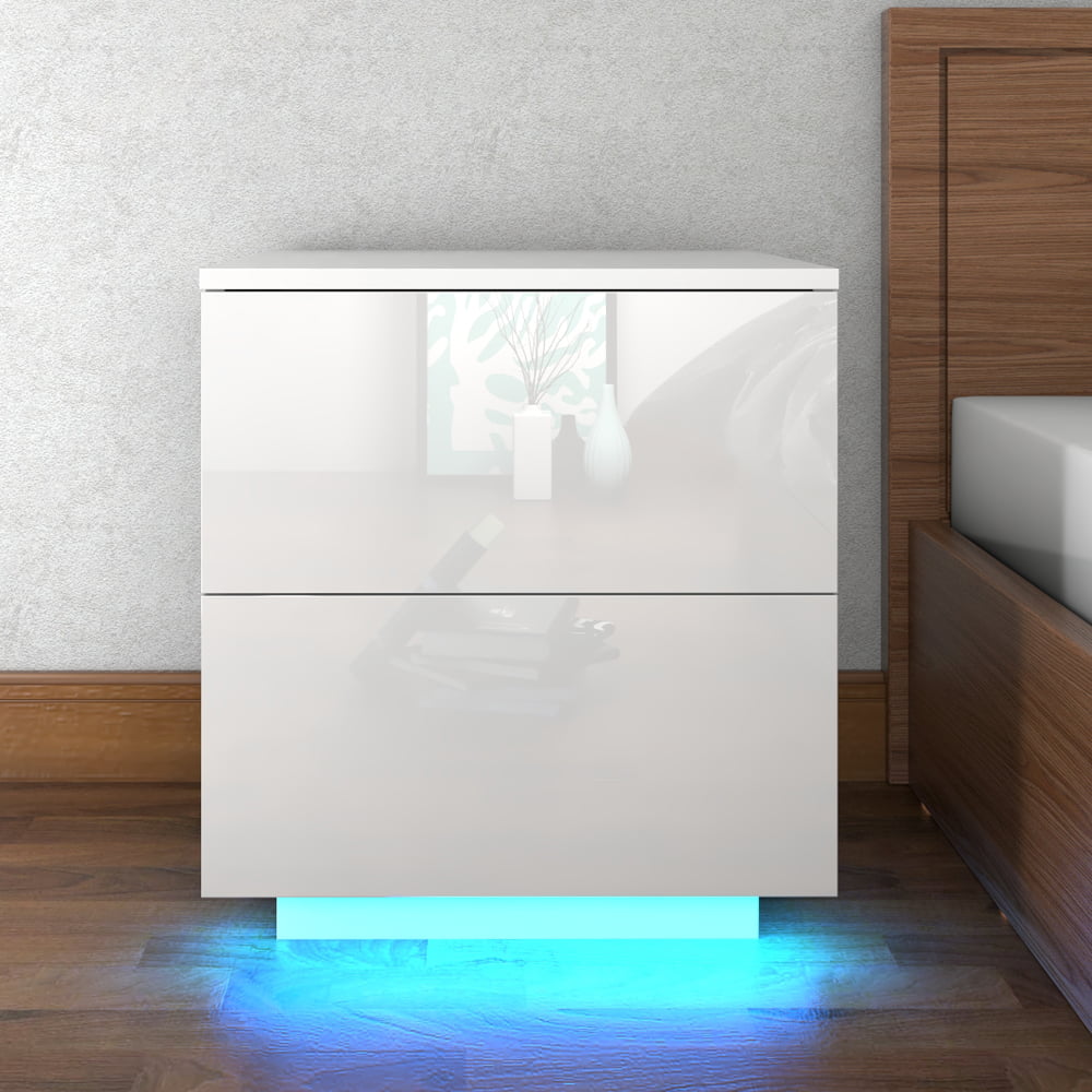 Winado 2 Drawers LED Double Side Cabinet Bedside Table Nightstand Storage End Table Side Bedside for bedroom,Living Room,White