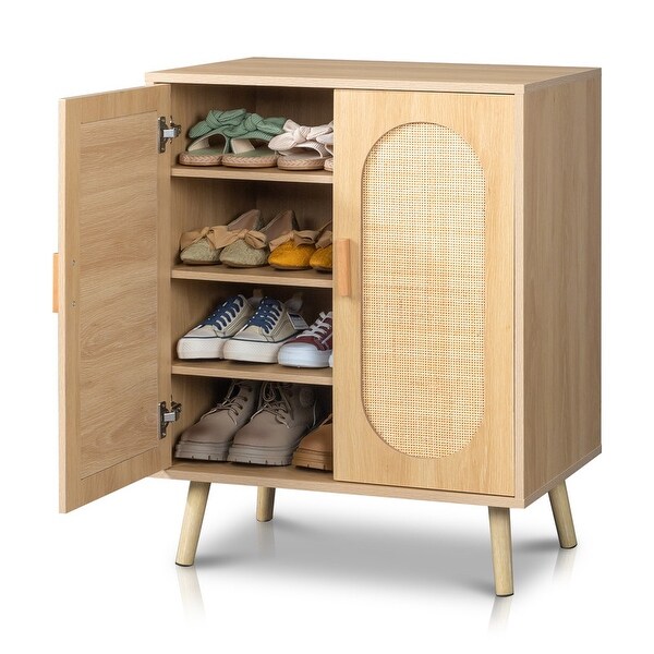 Shoe Cabinet with Double Doors Wooden Floor Bathroom Storage Cabinet - - 37921105