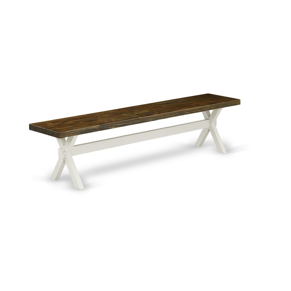 East West Furniture X Style Modern Dining Bench with Wooden Seat(Finish Options)