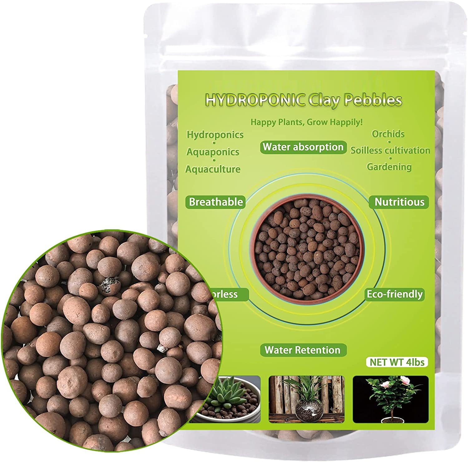 ZeeDix 4lb Clay Pebbles Decorative Organic Seedling Plants Grow Media for Hydroponic Gardening