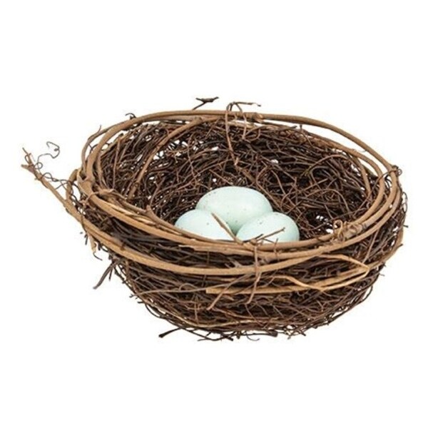 Twig and Vine Bird Nest w/Blue Eggs 5.5