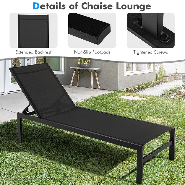 Tangkula Patio Chaise Lounge Adjustable Lounge Chair W 6 position Backrest Black