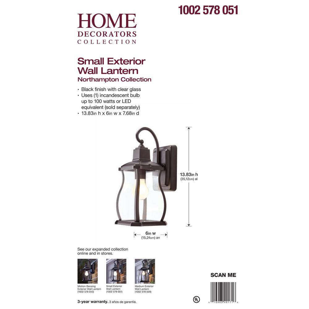 Home Decorators Collection Northampton Black Farmhouse Outdoor 1-Light Wall Sconce HDI-4017-BK