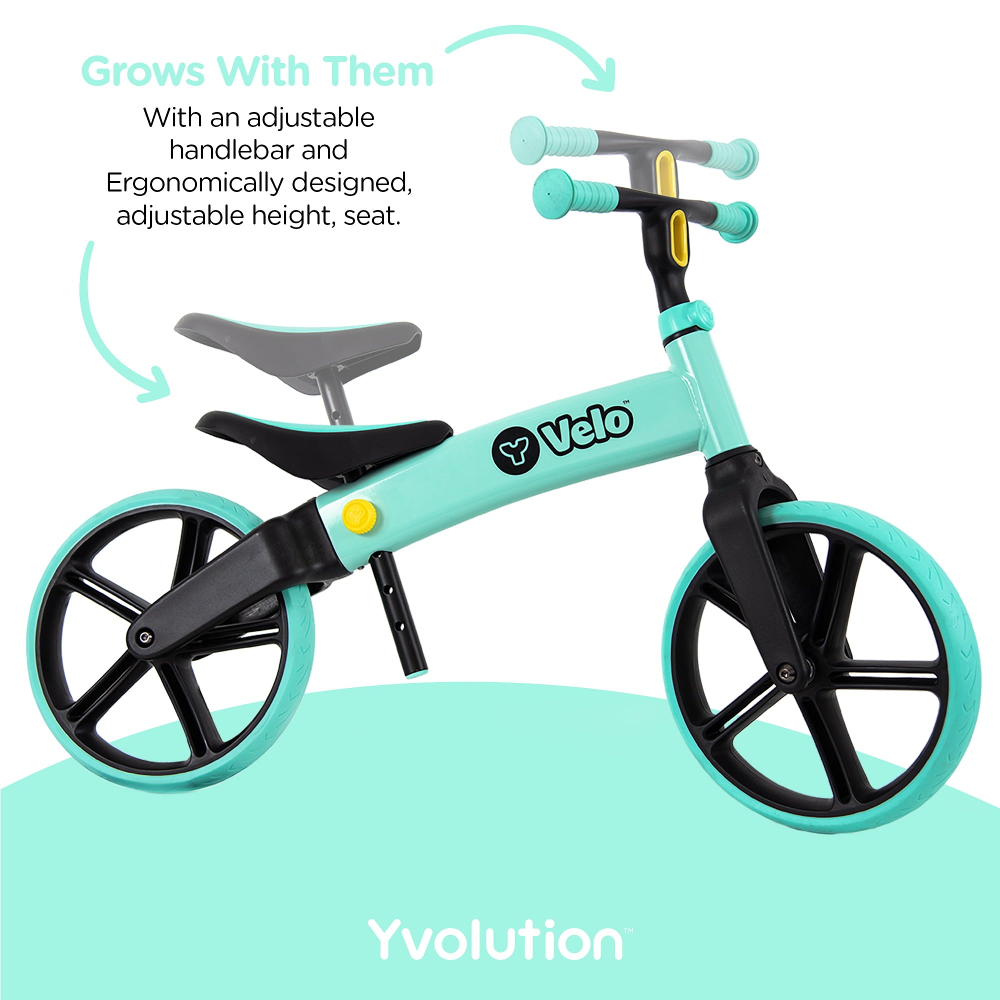 Yvolution Y Velo Kids Balance Bike 12" - Teal | No Pedal Training Bicycle - Ages 3 to 5 Years Old