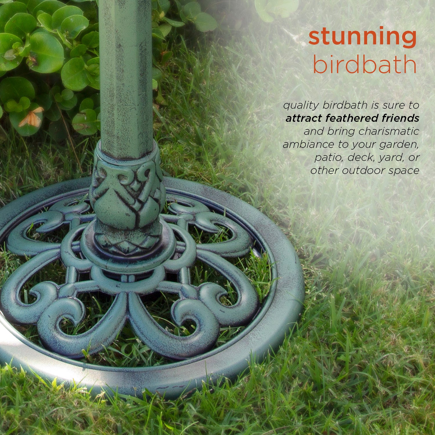 Alpine Corporation Plastic Bird Bath Feeder for Yard and Garden, Green