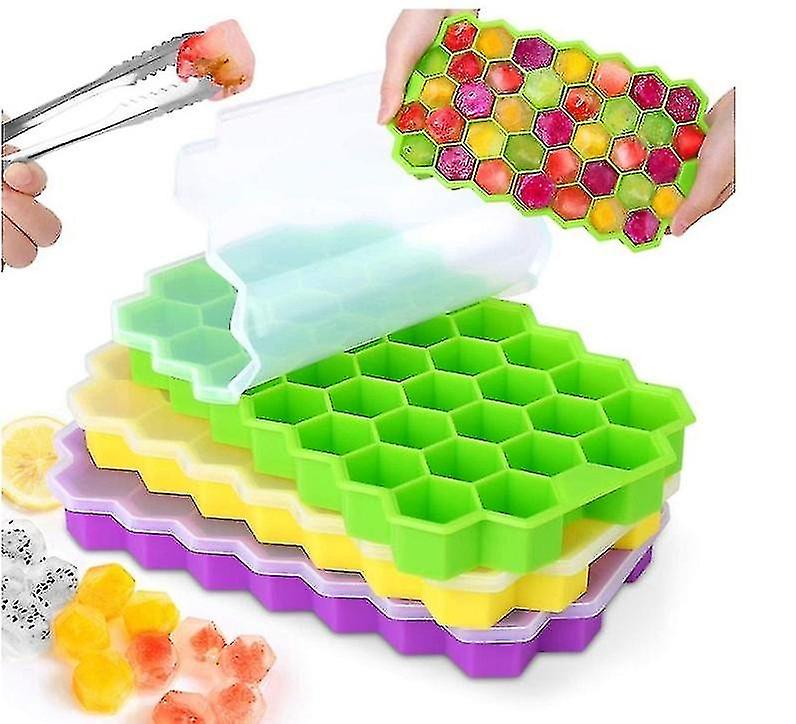 3pcs Silicone Ice Cube Tray Ice Cube Mold With Removable Anti-spill Lid， Silicone Release， Stackable