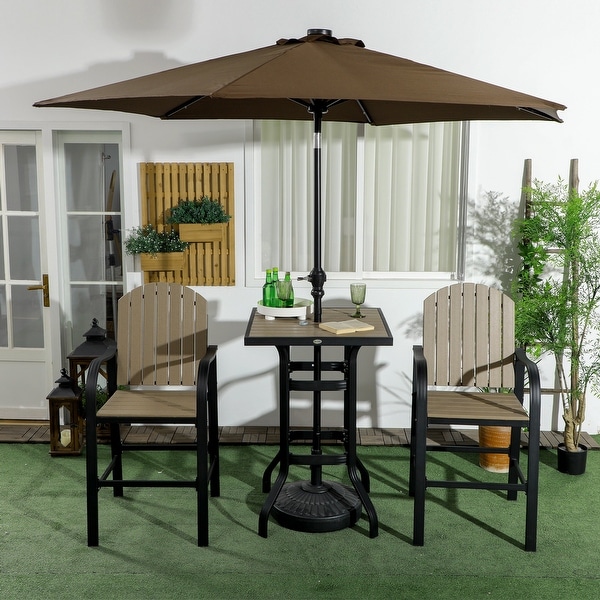 Outsunny 3 Piece Patio Bar Set，Outdoor High Top Table and Chairs Set with Umbrella Hole，Aluminum Frame Bistro Set for Lawn