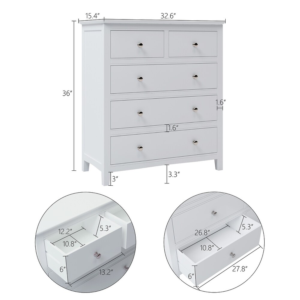 7 / 5 Drawers Solid Wood Dresser in White