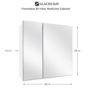 Glacier Bay 30 in. x 26 in. Frameless Recessed or Surface-Mount Bi-View Medicine Cabinet with Mirror 83010