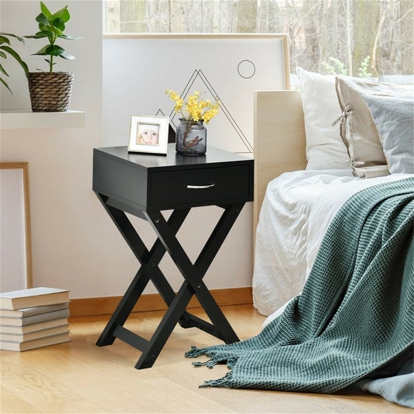 Design Sofa Side Table with X Shape Drawer for Living Room Bedroom