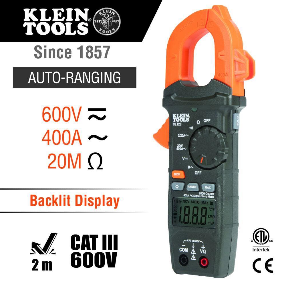 Klein Tools Auto-Ranging Digital Clamp Meter AC CL120 from Klein Tools