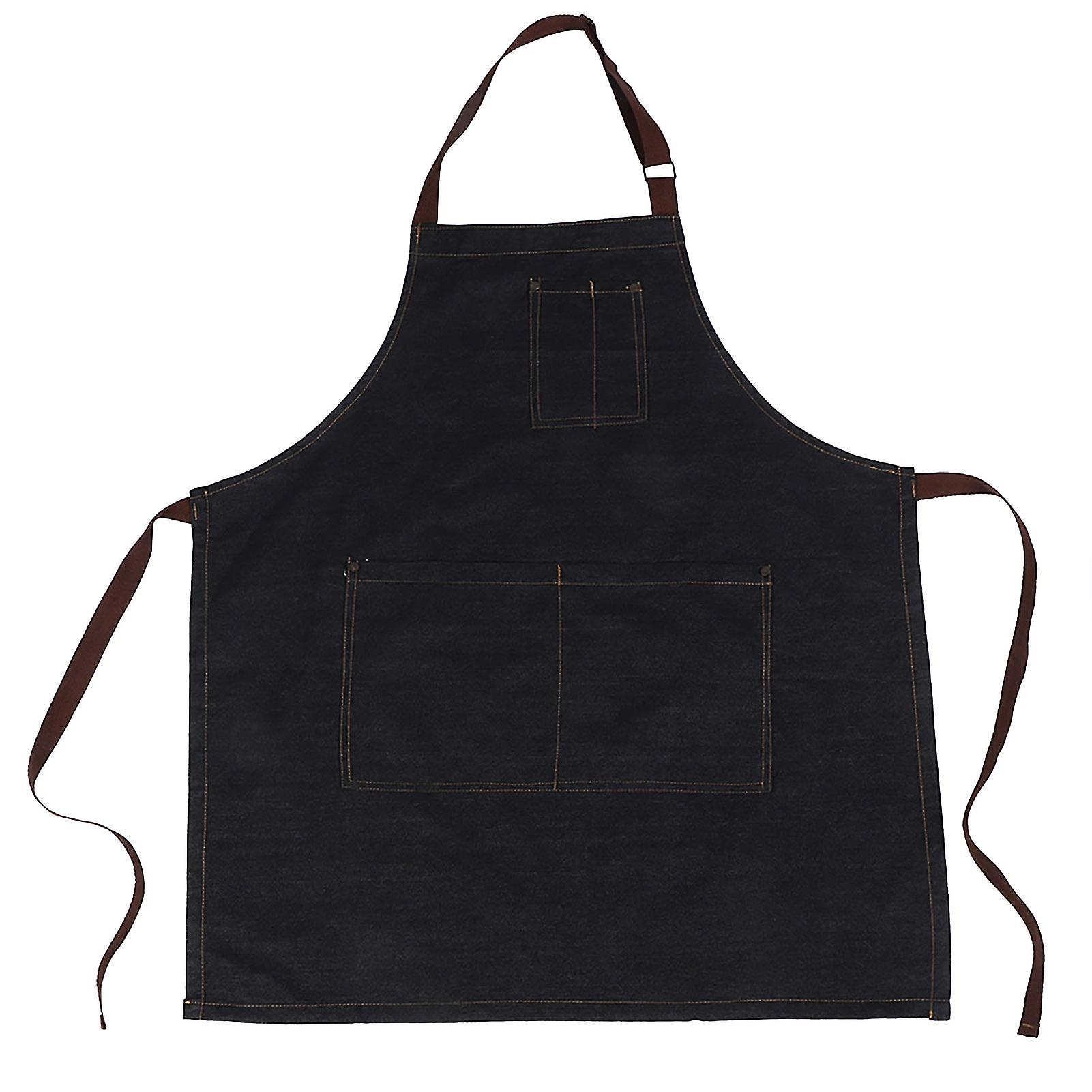 Unisex Denim Working Pockets Apron for Drawing Painting Restaurant Coffee Waiter (Black)