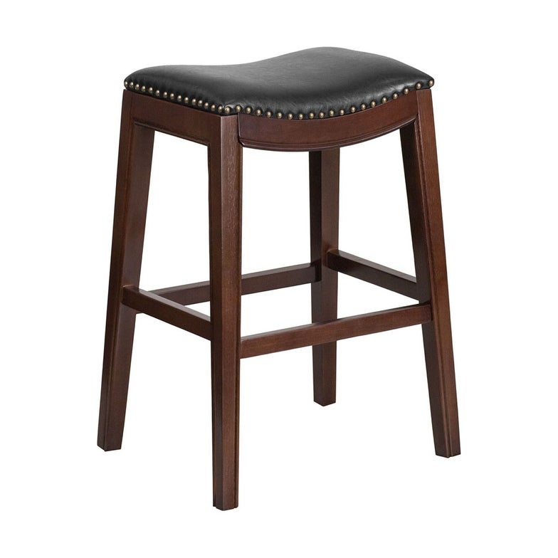 Offex 30'' High Transitional Backless Cappuccino Wood Barstool with Black LeatherSoft Saddle Seat - Not Available