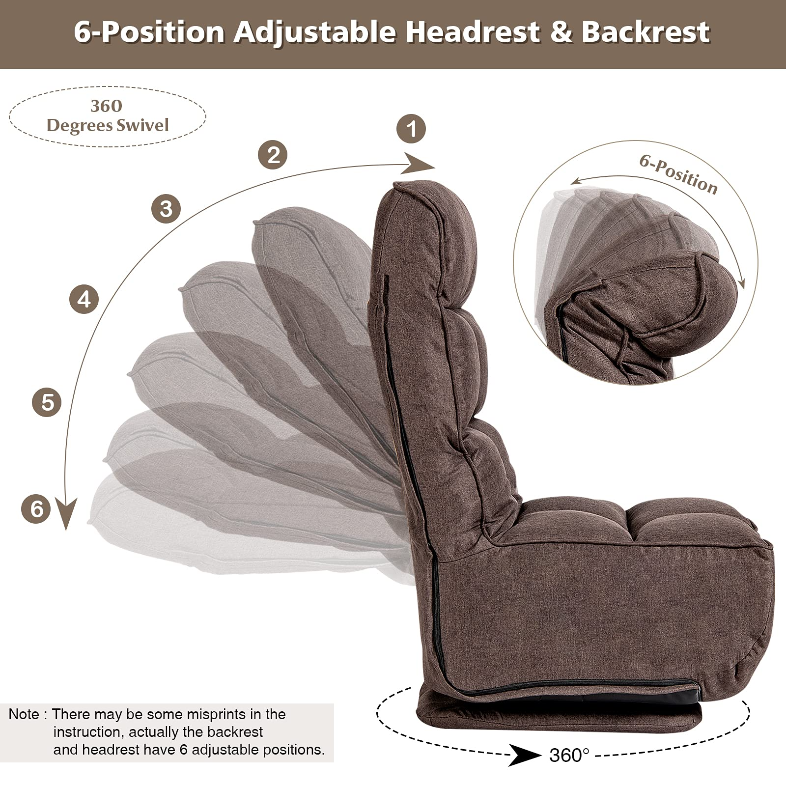 Giantex 360-Degree Swivel Lazy Sofa Floor Chair w/ 6 Adjustable Positions