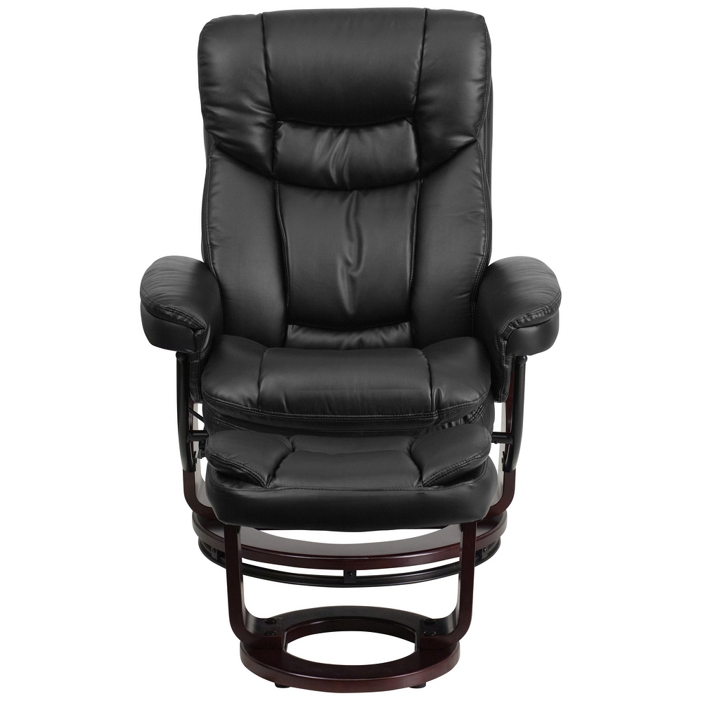 Contemporary Multi Position Recliner and Curved Ottoman with Swivel Base