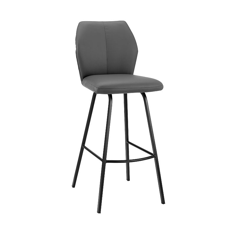 26 Inch Metal Frame Leatherette Counter Stool， Black and Gray