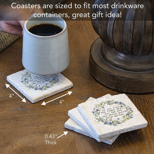 World is A Garden 4 Pack Natural Shell Stone Absorbent Coasters with Protective Cork Backing Manufactured in The USA