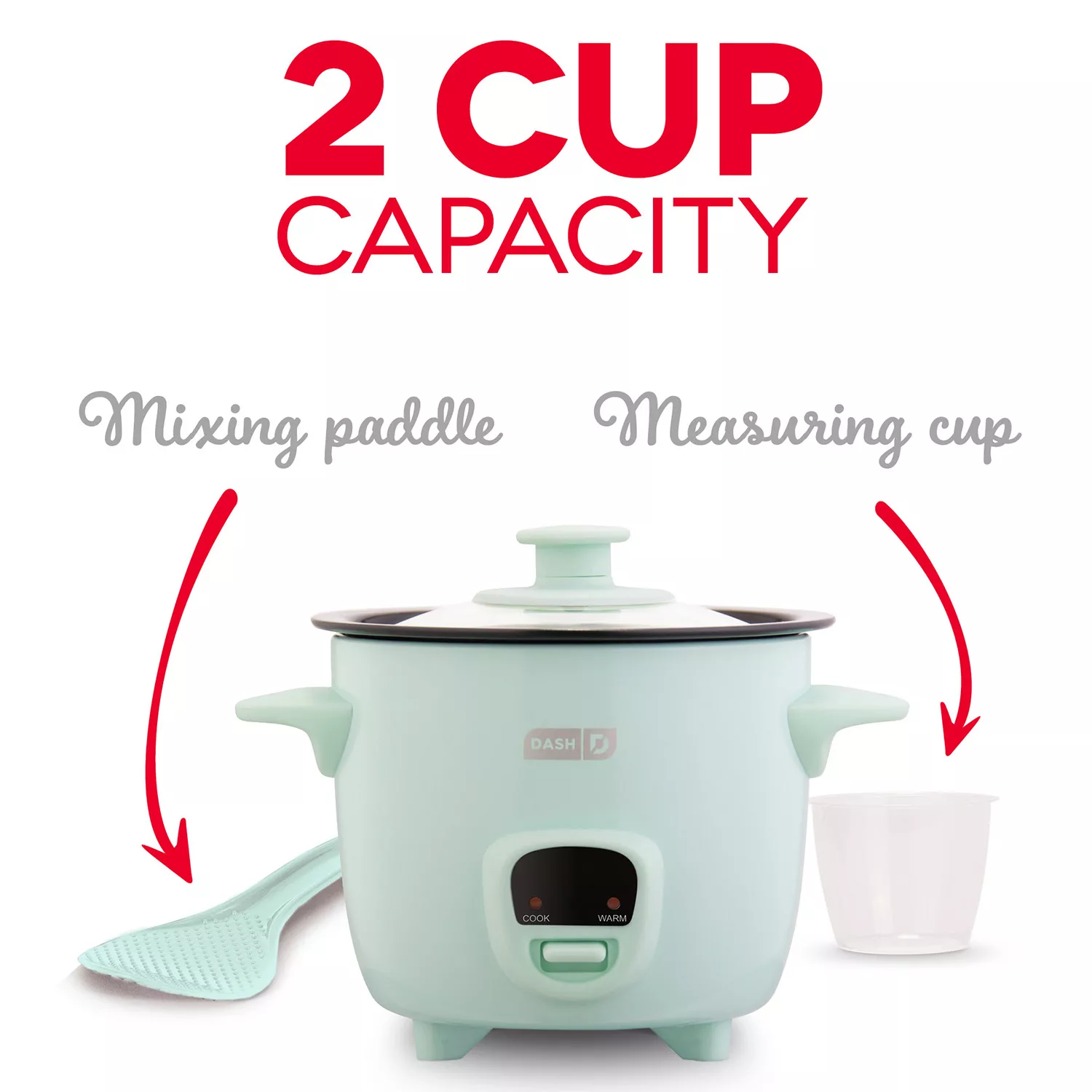 Dash Mini 2-Cup Rice Cooker with Keep Warm Function， Aqua