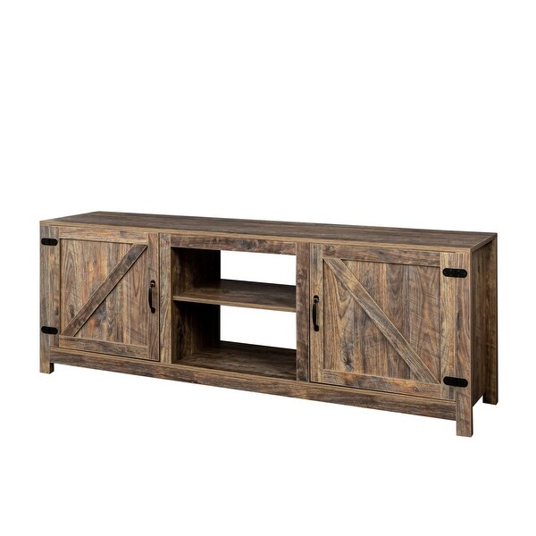 Farmhouse TV Stand， Wood Entertainment Center Media Console with Storage