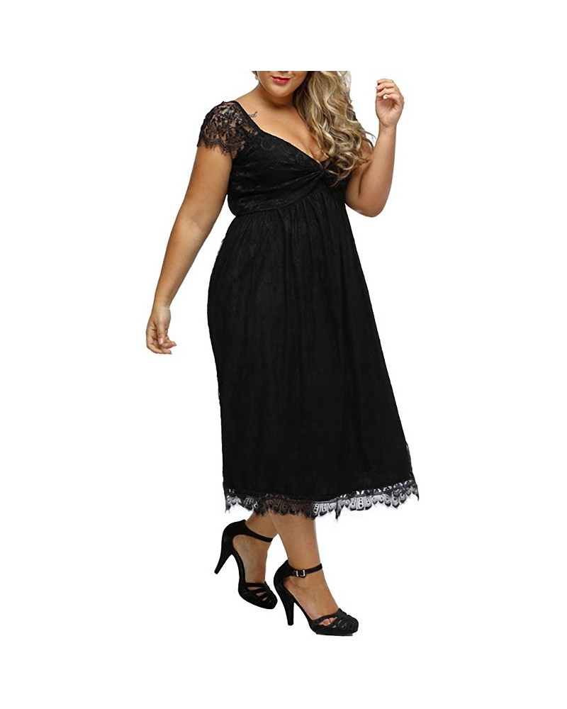 Women's Plus Size Lace Midi Dress - Capped Sleeves