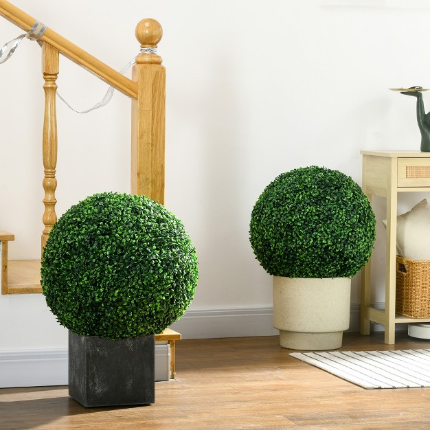 Homcom Artificial Boxwood Topiary Trees Balls Set Of 2 Potted Indoor Outdoor Fake Plants For Home Office Living Room Decor