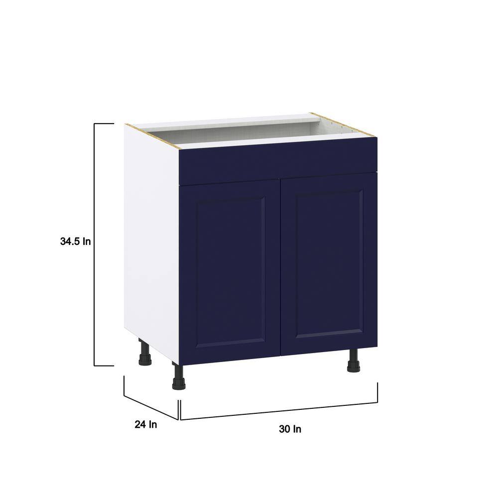 J COLLECTION Devon 30 in. W x 24 in. D x 34.5 in. H Painted Blue Shaker Assembled Sink Base Kitchen Cabinet with a False Front DSSB30FF-DV