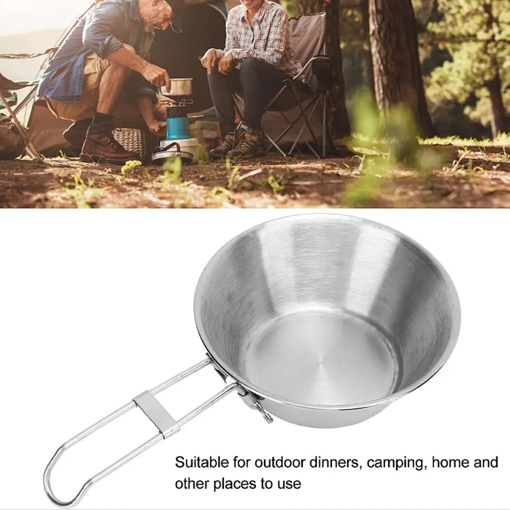 Picnic Outdoor Hiking Cooking Pot Lightweight Stainless Steel Camping Bowl Sierra Cup with Foldable Handle