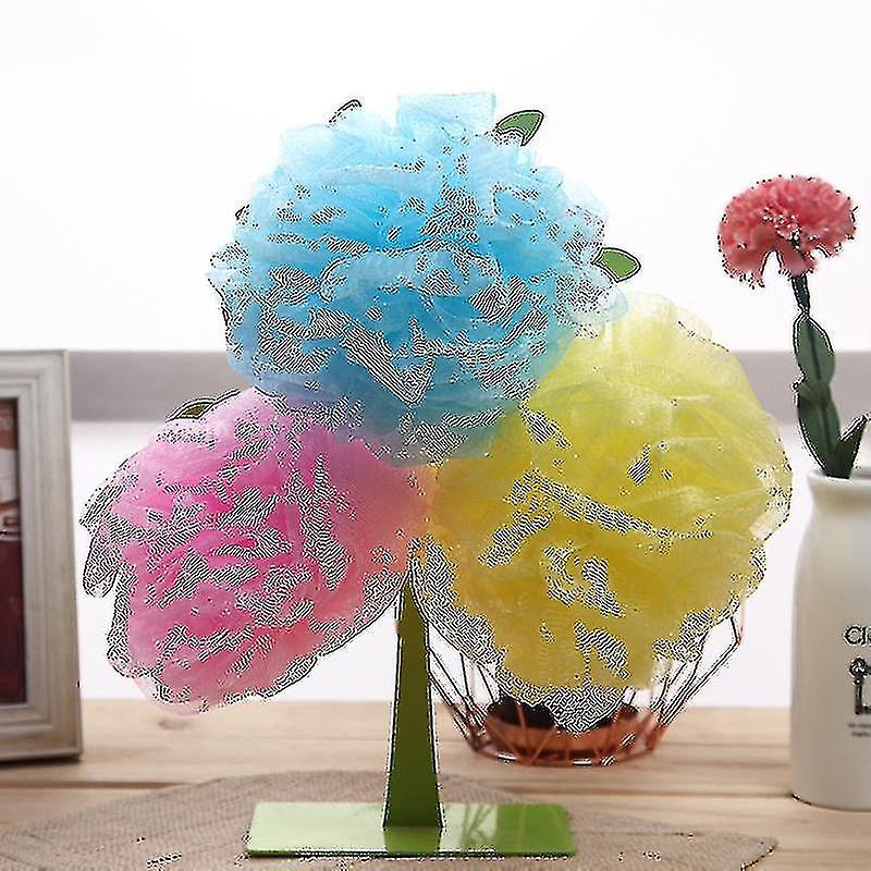 4 Bath Sponges， Pure Color Bath Flower， Pink Blue Green Yellow