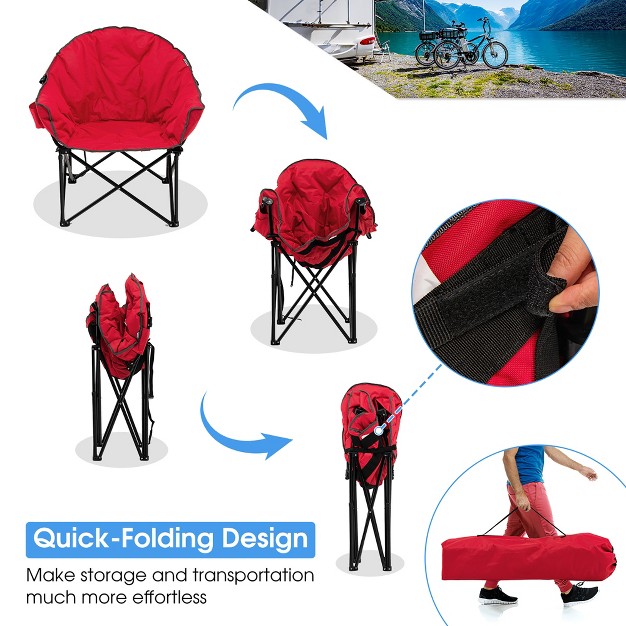 2 Pcs Oversized Folding Padded Camping Moon Saucer Chair Bag Outdoor Fishing Red navy Brown grey