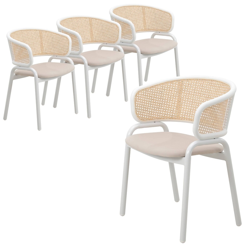 LeisureMod Ervilla Dining Armchair with White Steel Base Set of 4