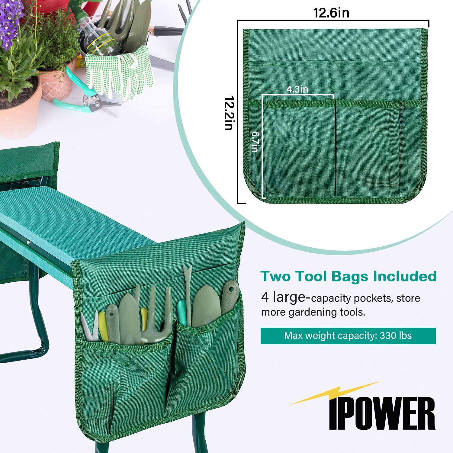 iPower Garden Kneeler and Seat, Foldable Garden Stool Heavy Duty Gardening Bench for Prevent Knee & Back Pain