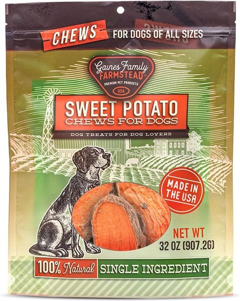 Gaines Family Farmstead Sweet Potato Chews Grain-Free Dog Treats， 32-oz bag