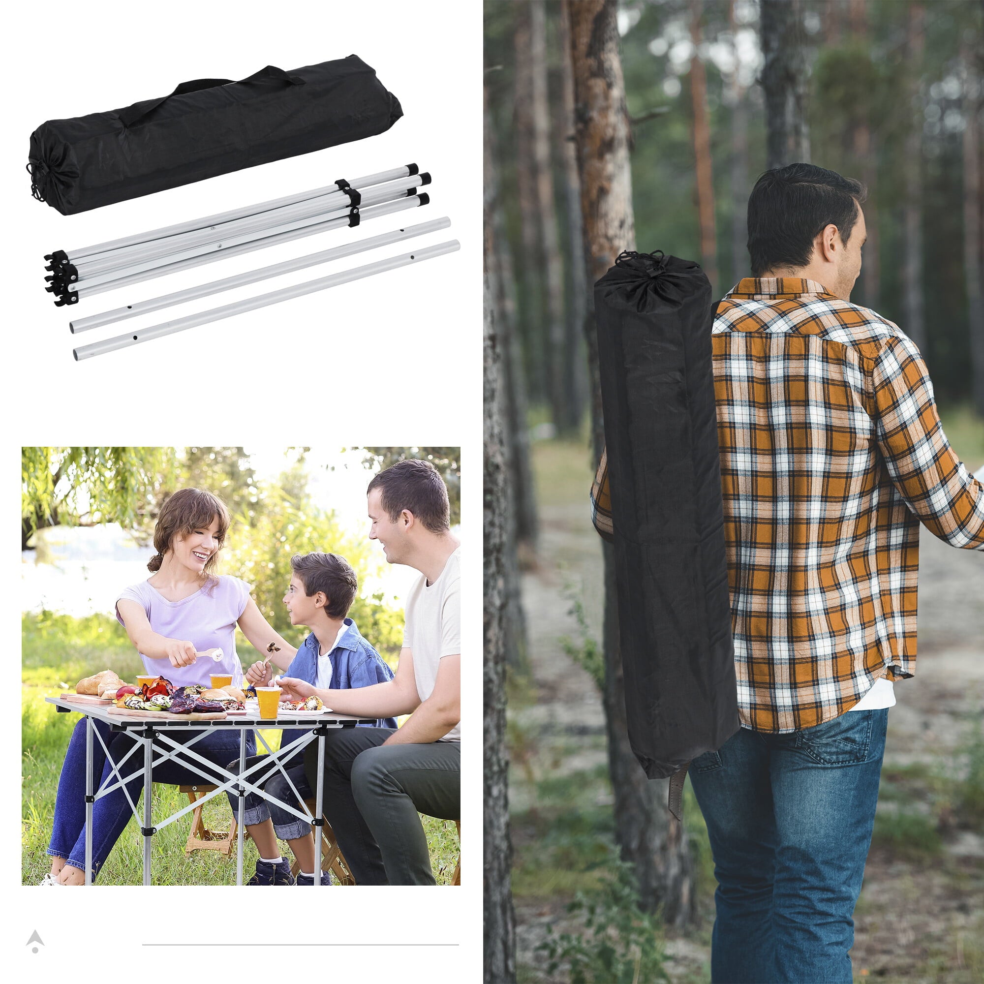 HomGarden Foldable Aluminum Roll-up Camping Table, Portable Outdoor Lightweight for Camping, Beach, Party W/Carry Bag, Silver