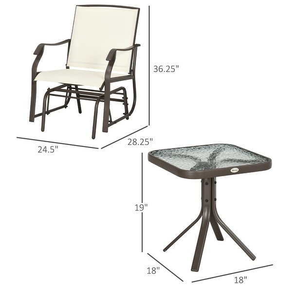 Outsunny 3 Piece Outdoor Glider Chair with Coffee Table Bistro Set，2 Patio Rocking Swing Chairs with Breathable Sling Fabric