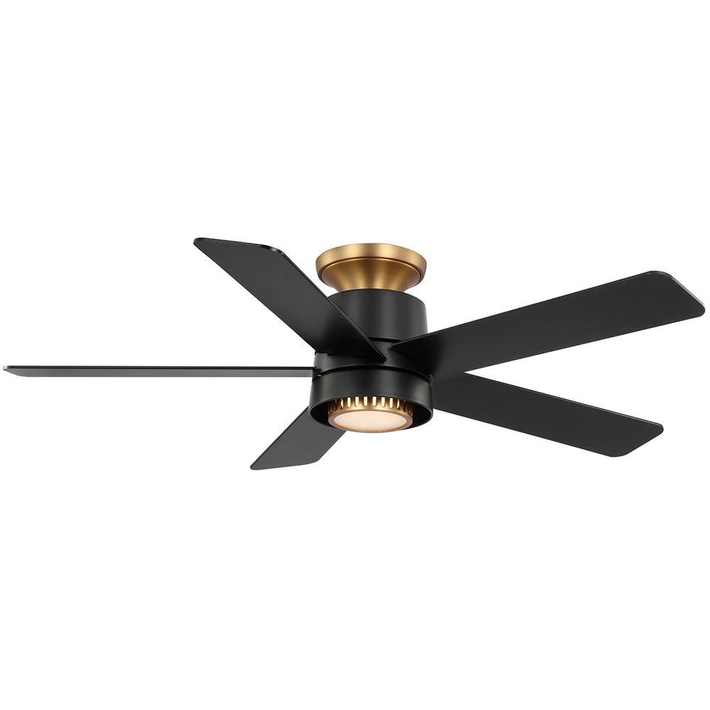 Hampton Bay Panache 52 in. LED Indoor Matte Black with Brass Accents Ceiling Fan with UplightDownlight and Remote Included 92407