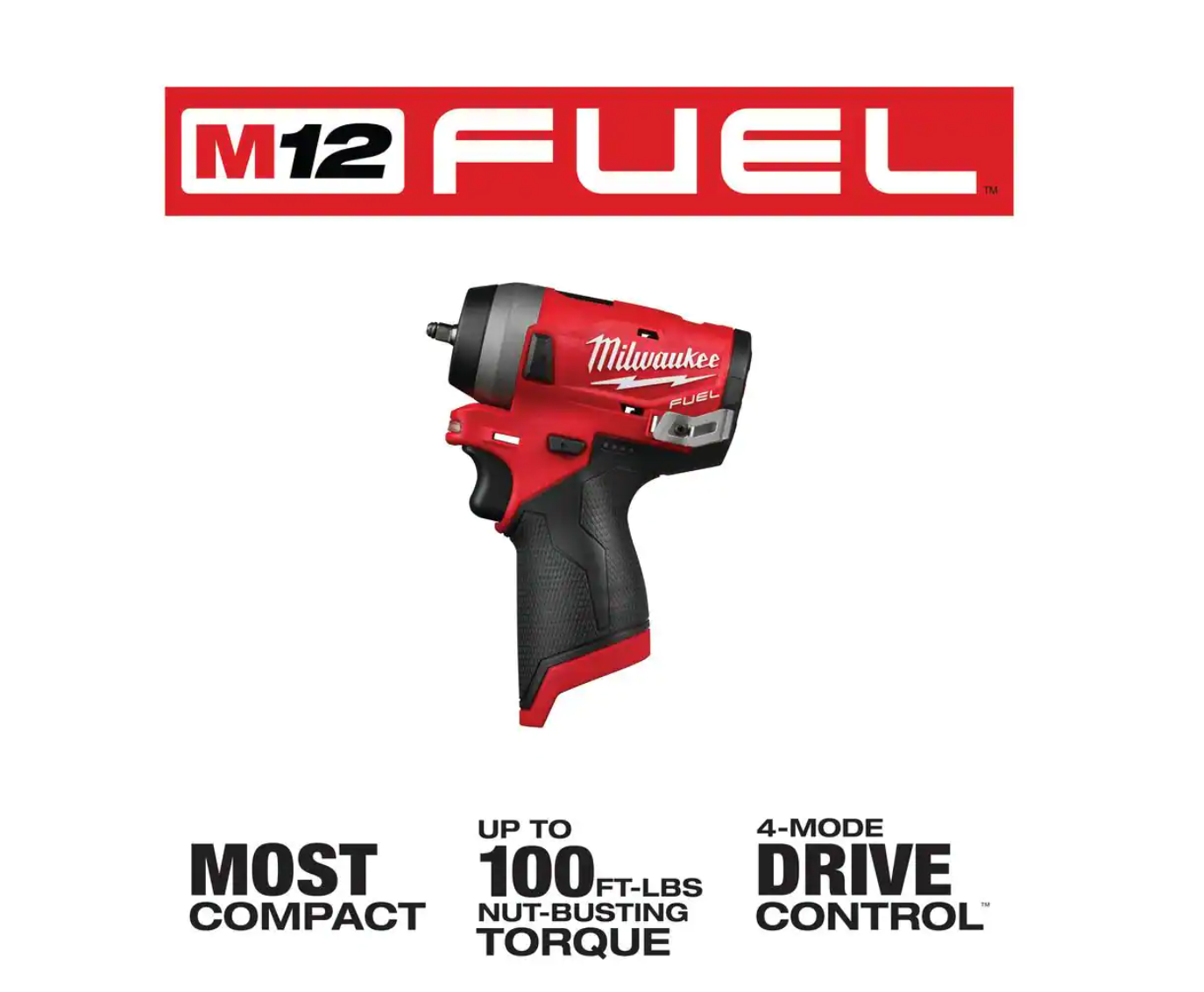 Milwaukee 2554-20-2555-20-48-11-2412 M12 FUEL 12V Lithium-Ion Brushless Cordless Stubby 3/8 in. and 1/2 in. Impact Wrenches with two 3.0 Ah Batteries