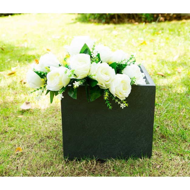 Wide Kante Lightweight Modern Outdoor Concrete Square Decorative Planter Charcoal Black