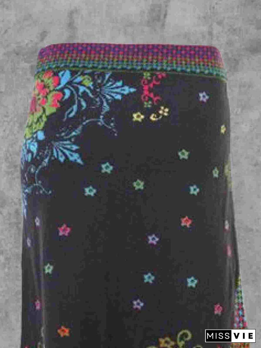 Multicolor Cotton-Blend Casual Floral-Print Skirt