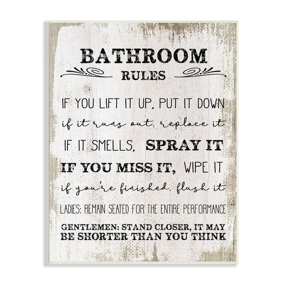 Stupell 'Bathroom Rules Funny' Distressed Wood Design Wall Art   Multi Color