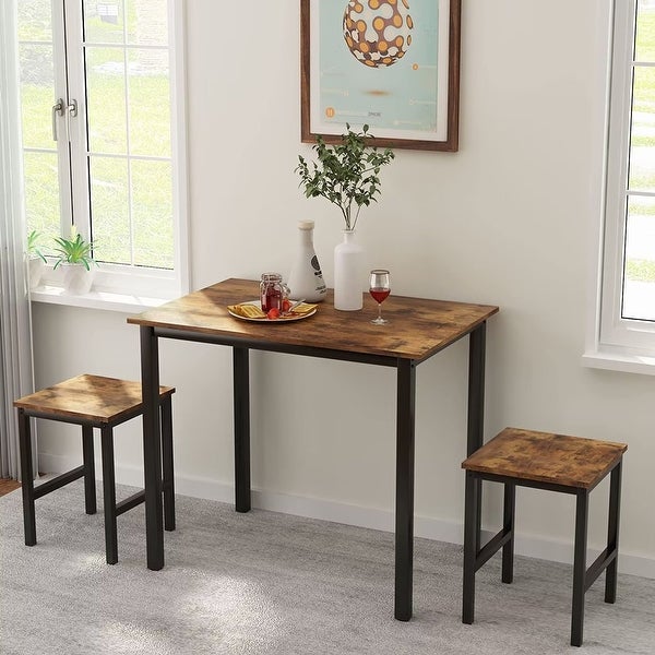 3 Piece Pub Dining Table Set， Industrial Bar Table Set with 2 stools for Home， Kitchen， Dining Room， Bar