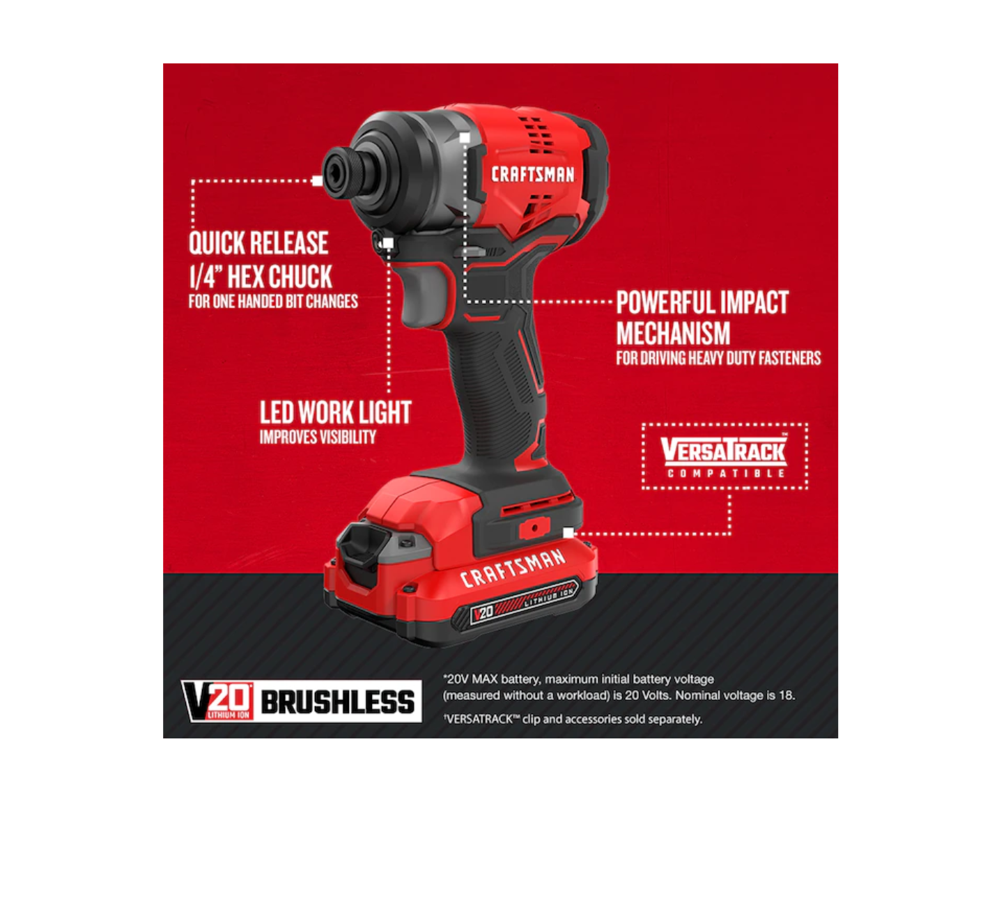 CRAFTSMAN CMCF810C2 V20 20-volt Max Variable Speed Brushless Cordless Impact Driver (2-Batteries Included)