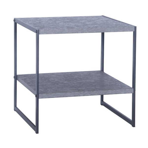 End Table， Cube Table with Storage Shelf， Metal and Faux Wood