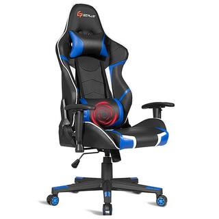 Costway Massage Gaming Chair Reclining Racing Chair w Headrest and Lumbar Support Blue HW62039BL