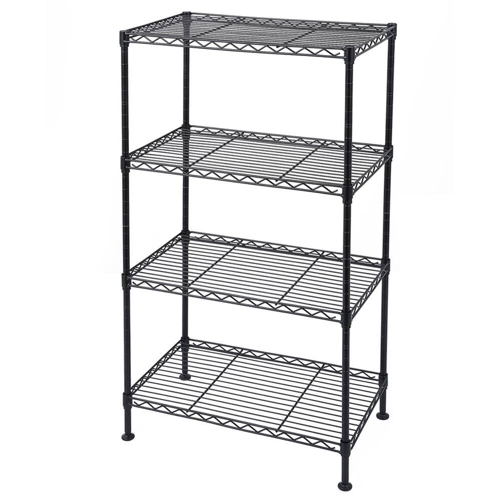 Karl home Black 4-Tier Heavy Duty Steel Freestanding Garage Storage Shelving Unit (11.81 in. W x 31.5 in. H x 19.69 in. D) 302992573402