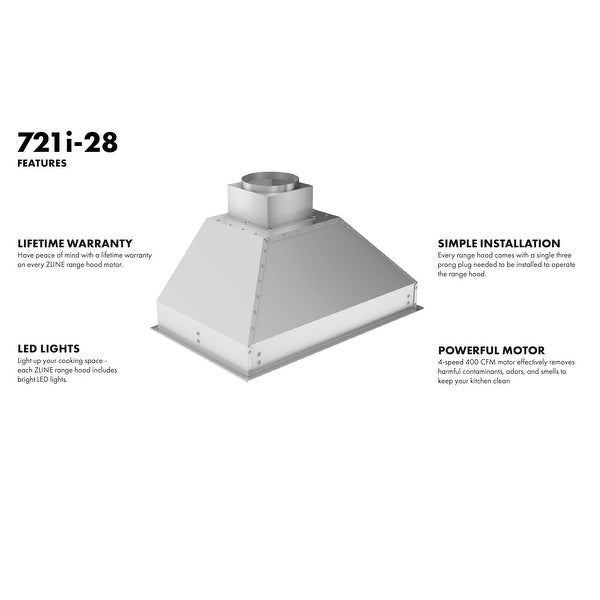 ZLINE Ducted Island Stainless Steel Mount Range Hood Insert