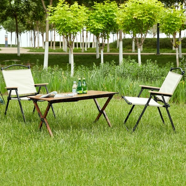 3Piece Folding Outdoor Table and Two Chairs，RollUp Square for Picnics， Beach，Backyard，BBQ