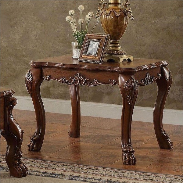 Wood End Table with Oversized Claw Legs in Cherry Oak