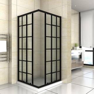 36 in. W x 72 in. H Double Sliding Framed Corner Shower Enclosure in Matte Black Finish with Clear Glass WPT-BL-363672GD