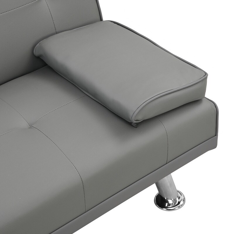 2 Holders Convertible Sectional Sofa Sleeper  Grey Couch Bed