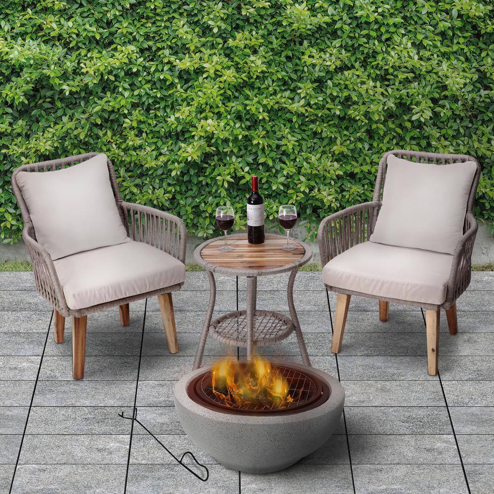 Teamson Home Contemporary Wood Round Burning Fire Pit in Grey PT-FW0001